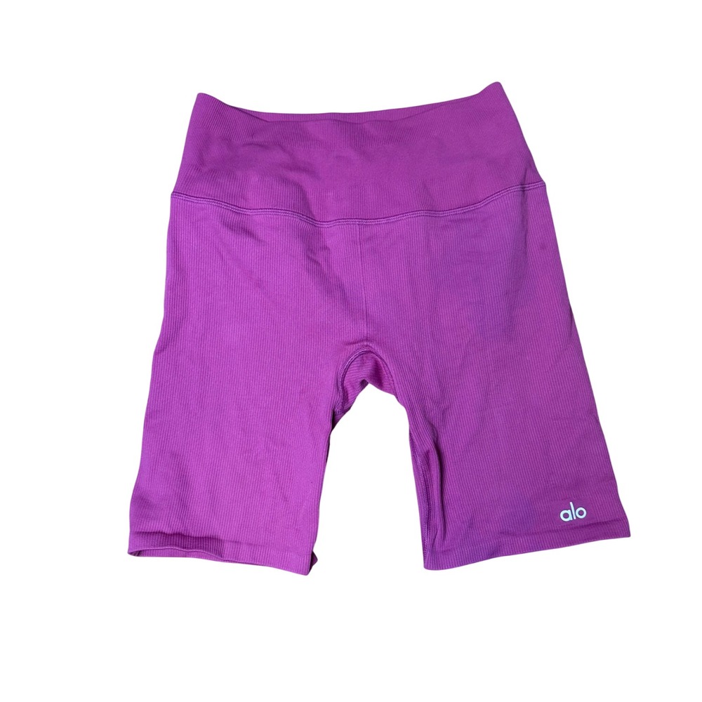 Alo Yoga Mindful Movement Seamless Ribbed Biker Shorts Magenta Pink Small